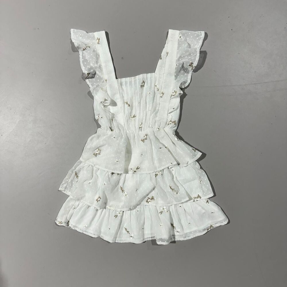 Adelyn Rae Women's XS White & Gold Floral Mini Dress with Ruffles